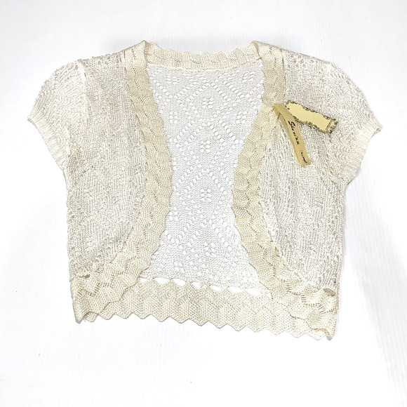 unbrand Sweaters - Crochet Shrug Cardigan Ivory White sz S Cap Sleeve NWT Dressy Casual
